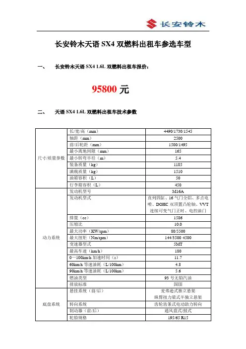 长安铃木天语SX4双燃料出租车参选车型