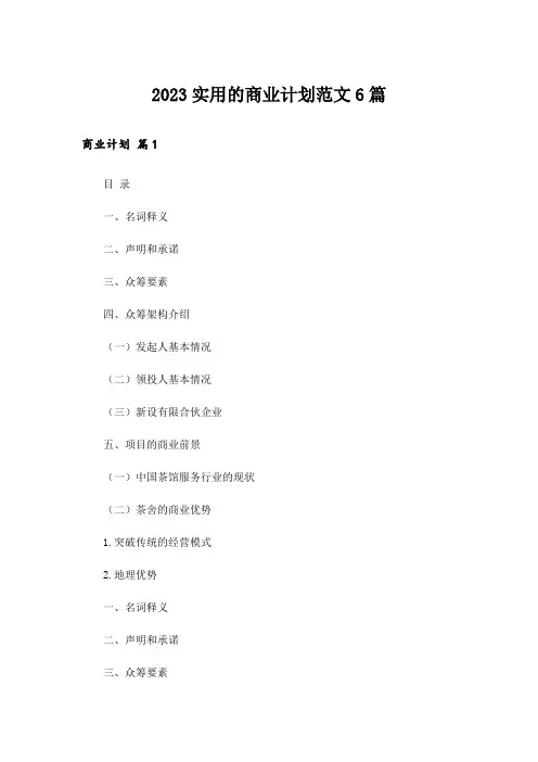 2023实用的商业计划范文6篇