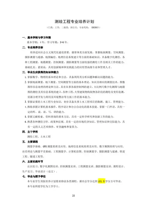 测绘工程专业培养计划