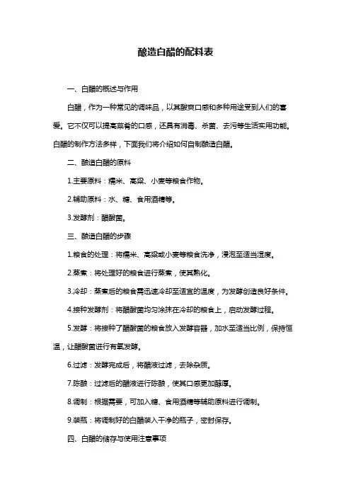 酿造白醋的配料表