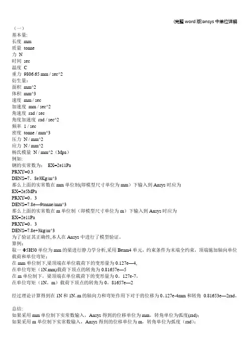 (完整word版)ansys中单位详解