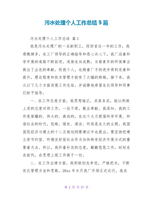 污水处理个人工作总结5篇
