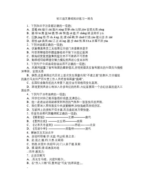 人教版初三语文 总复习基础知识练习