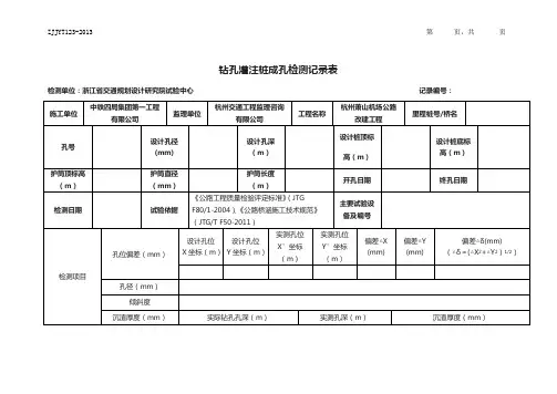 钻孔灌注桩成孔检测记录表