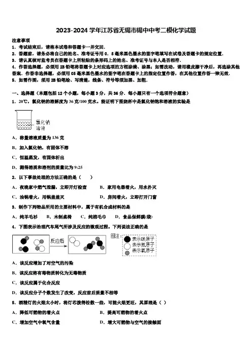 2023-2024学年江苏省无锡市锡中中考二模化学试题含解析
