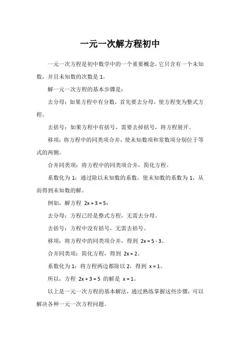 一元一次解方程初中