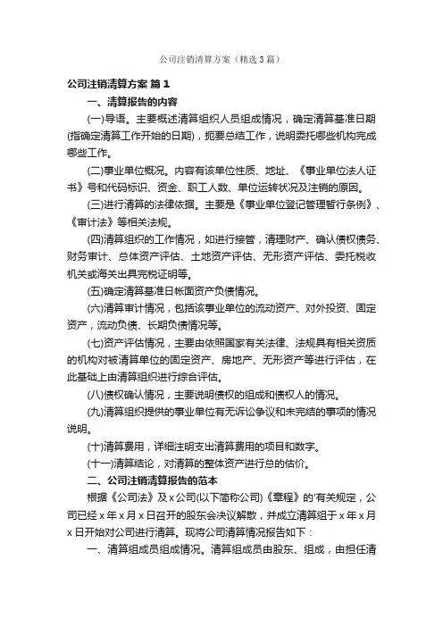 公司注销清算方案（精选3篇）