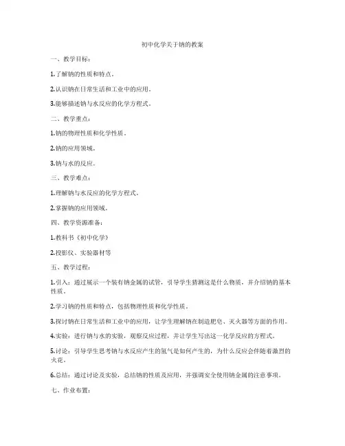 初中化学关于钠的教案