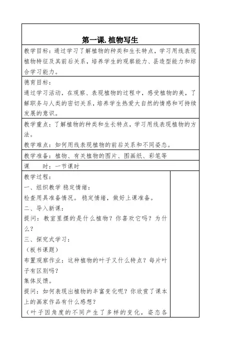 人美版小学四年级美术下册全册教案
