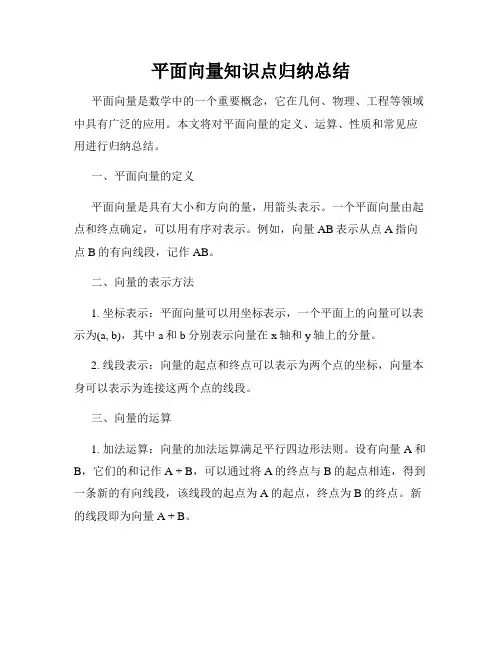 平面向量知识点归纳总结