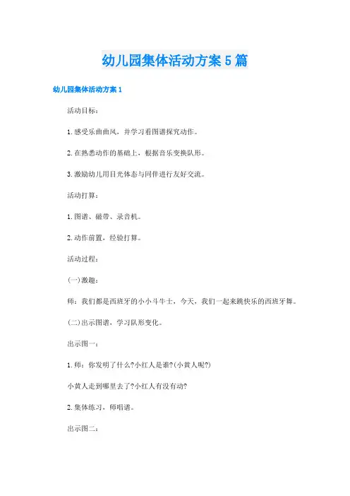 幼儿园集体活动方案5篇