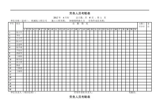 劳务人员考勤表