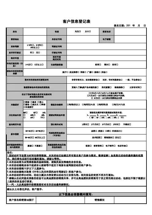 721客户信息登记表（4S店）