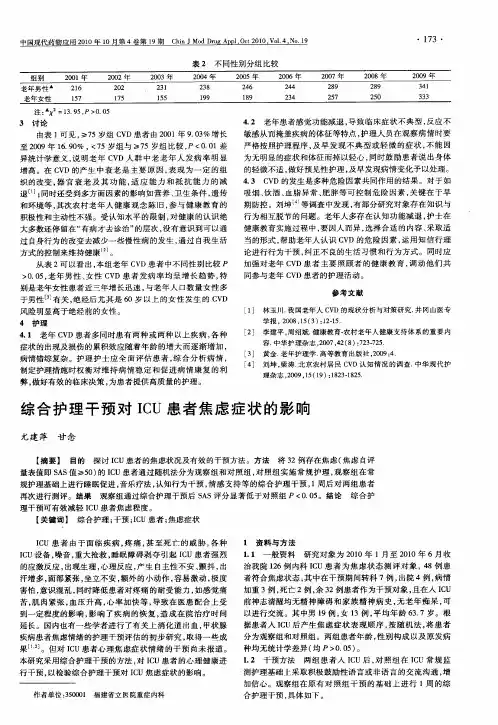 综合护理干预对ICU患者焦虑症状的影响