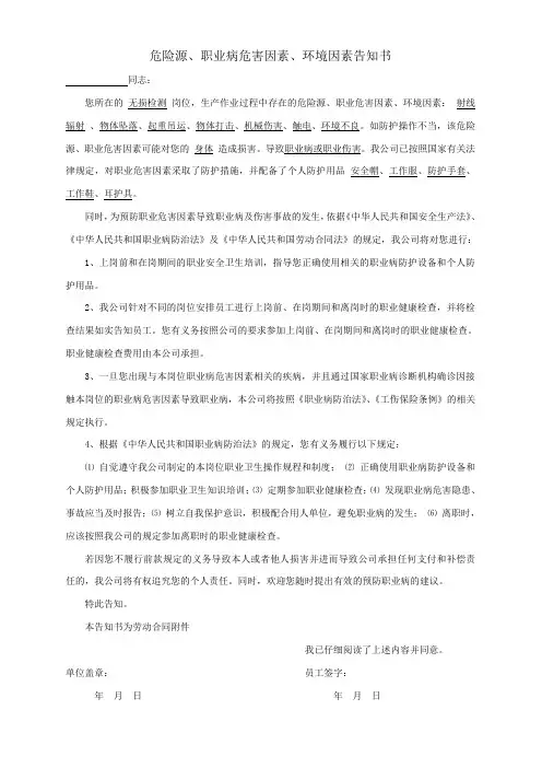职业危害因素告知书(探伤)