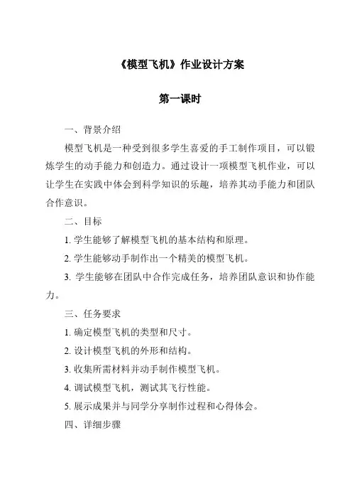 《模型飞机》作业设计方案