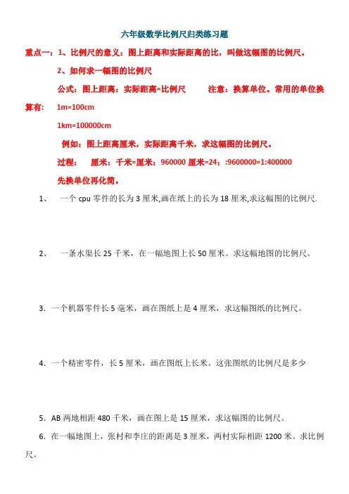 北师大六下比例尺精选练习题