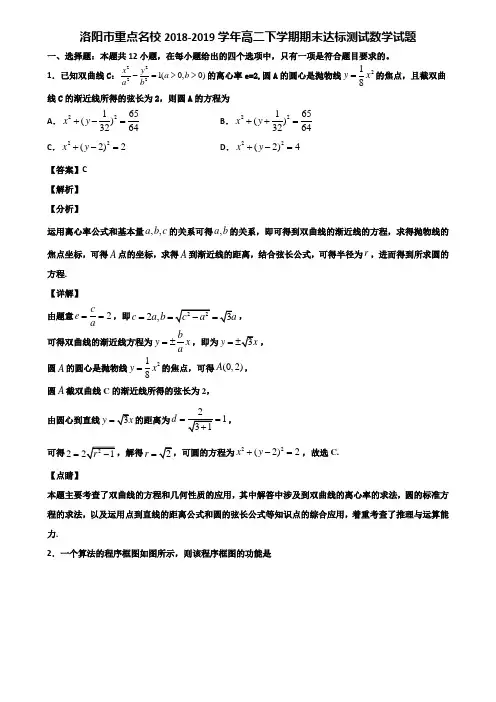 洛阳市重点名校2018-2019学年高二下学期期末达标测试数学试题含解析