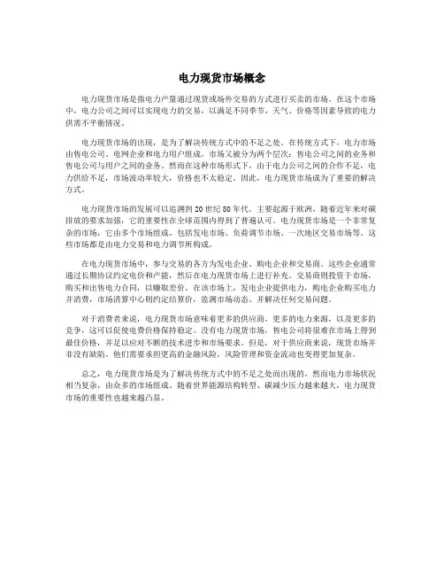 电力现货市场概念