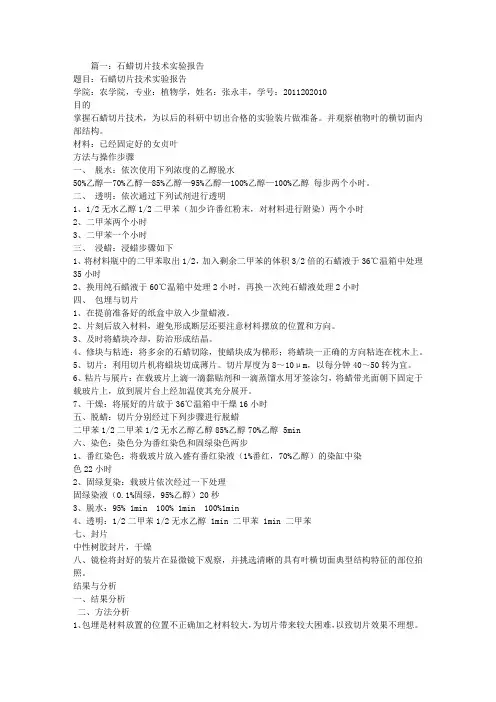 石蜡制片实验报告