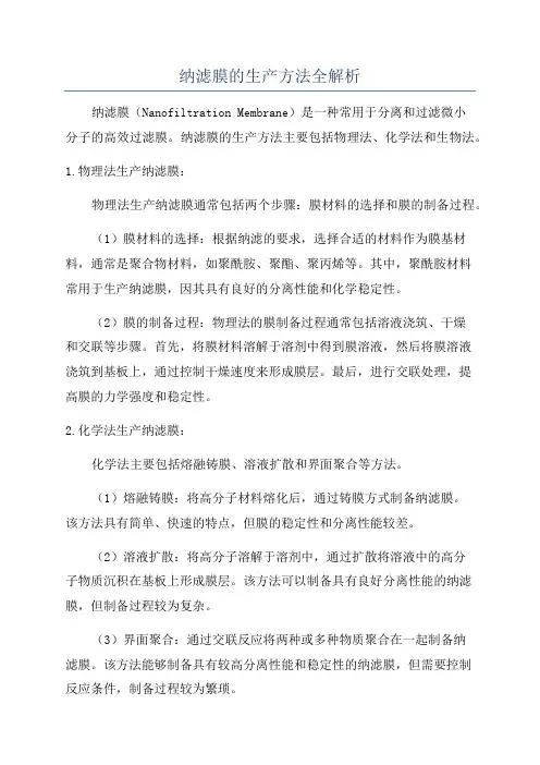 纳滤膜的生产方法全解析