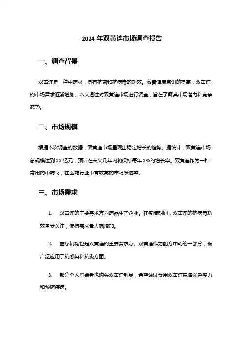 2024年双黄连市场调查报告