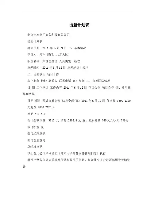 出差计划表