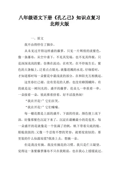八年级语文下册《孔乙己》知识点复习北师大版