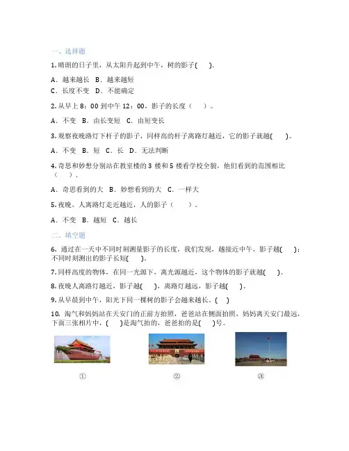 观察的范围(视野与盲区) 小学数学 测试卷