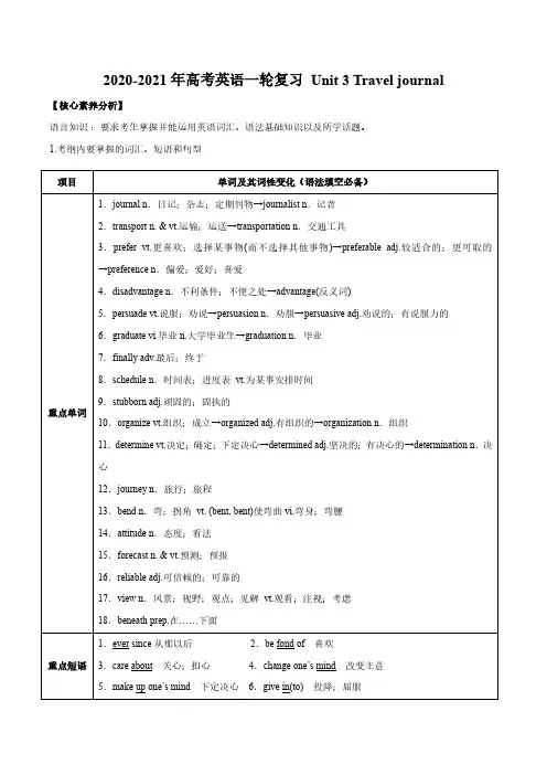 2020_2021年高考英语一轮复习必修1Unit3Traveljournal讲解练习pdf