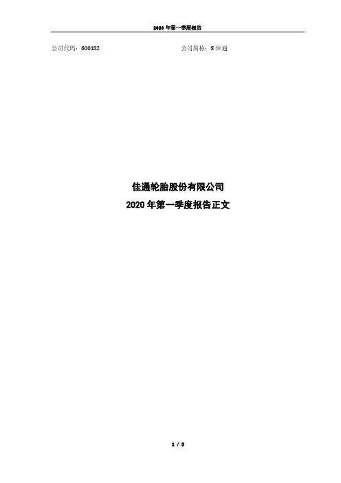 S佳通：2020年第一季度报告正文