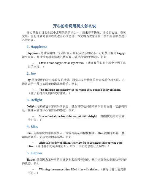 开心的名词用英文怎么说
