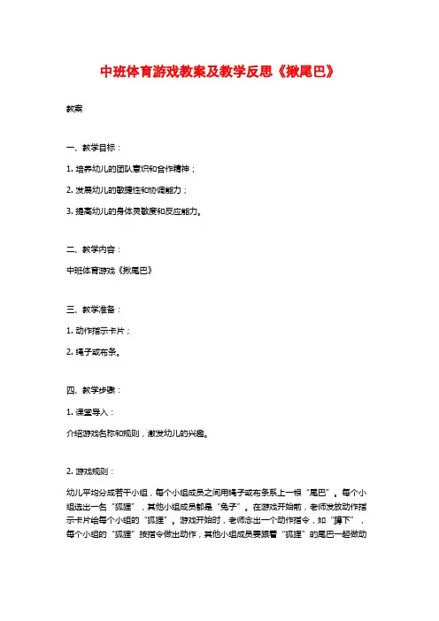 中班体育游戏教案及教学反思《揪尾巴》