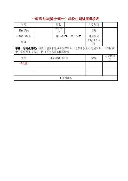 师范大学博士硕士学位中期进展考核表