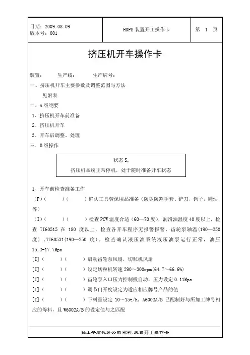 挤压机开车操作卡