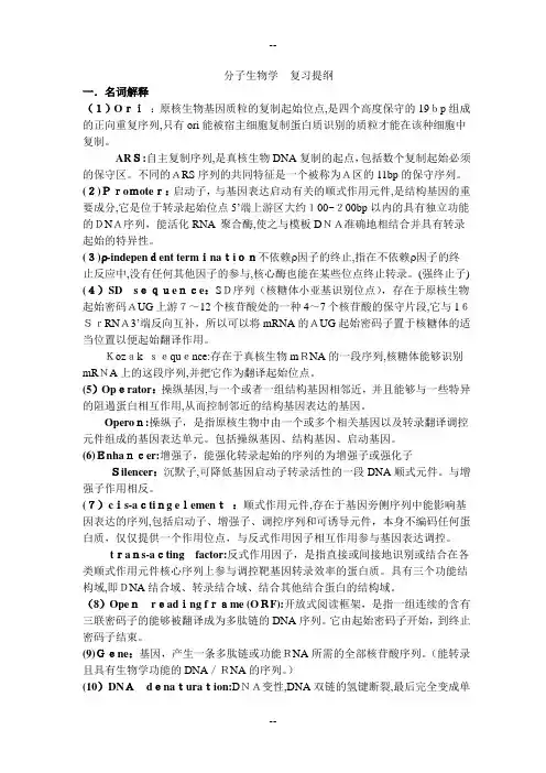 分子生物学期末考试题目及答案