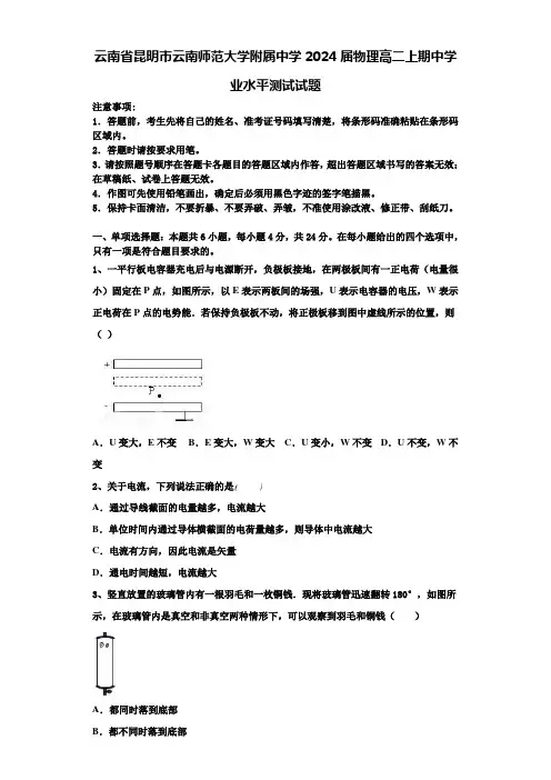 云南省昆明市云南师范大学附属中学2024届物理高二上期中学业水平测试试题含解析