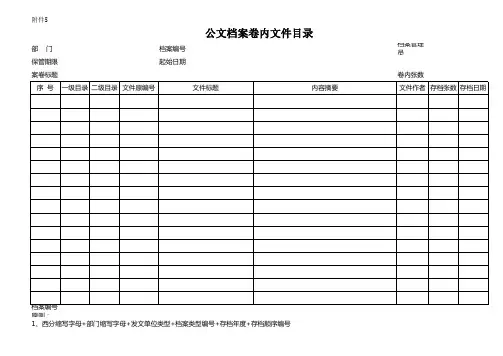 公文档案管理目录格式和编号原则