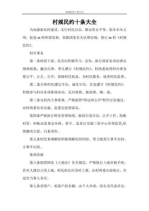 村规民约十条大全