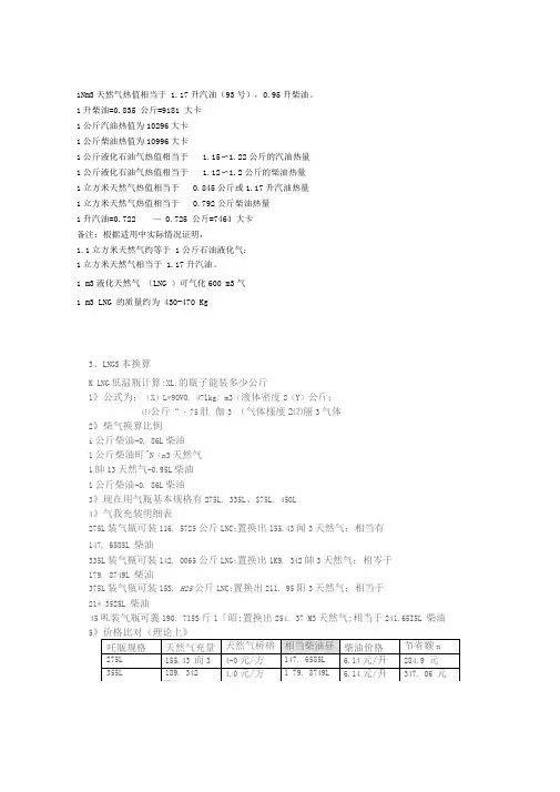 天然气汽柴油换算
