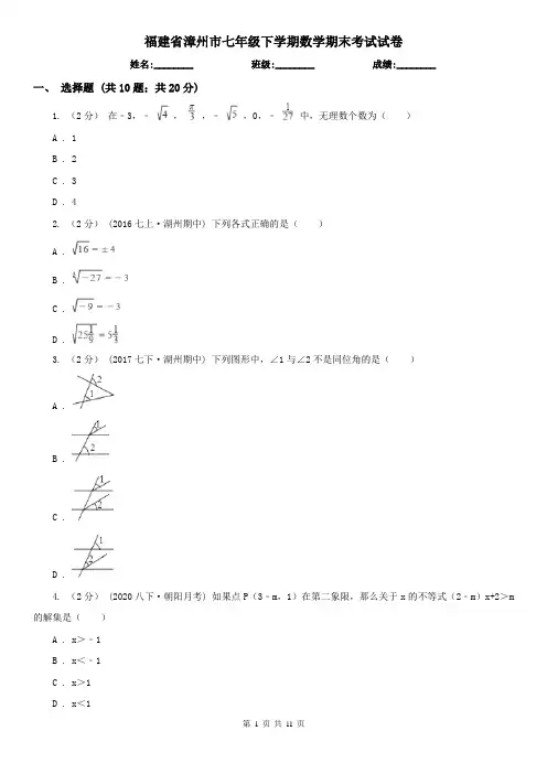 福建省漳州市七年级下学期数学期末考试试卷