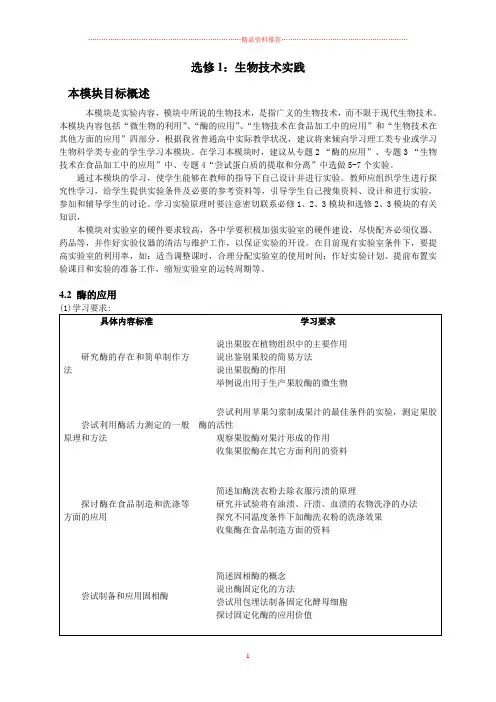 选修1：生物技术实践