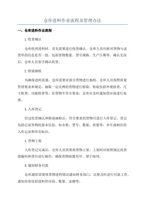仓库进料作业流程及管理办法