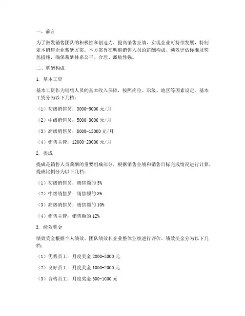销售企业薪酬方案