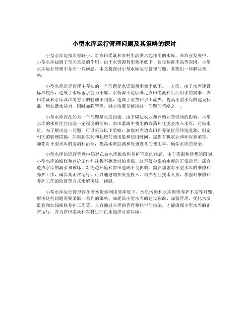 小型水库运行管理问题及其策略的探讨