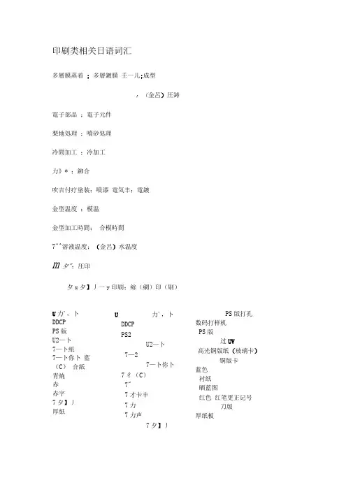 印刷类相关日语词汇