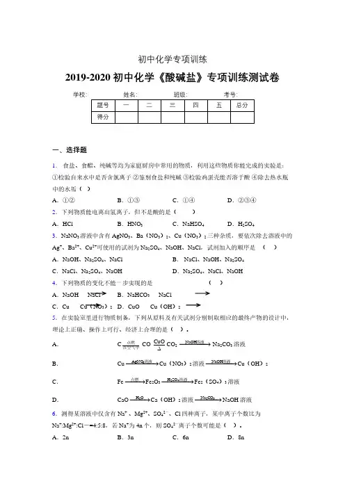 2019-2020学年初中化学《酸碱盐》专项训练模拟测试(含答案) (69)
