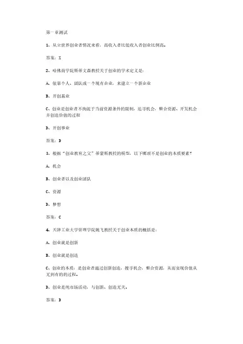 智慧树知到《创业管理易学实用的创业真知》2020章节测试答案
