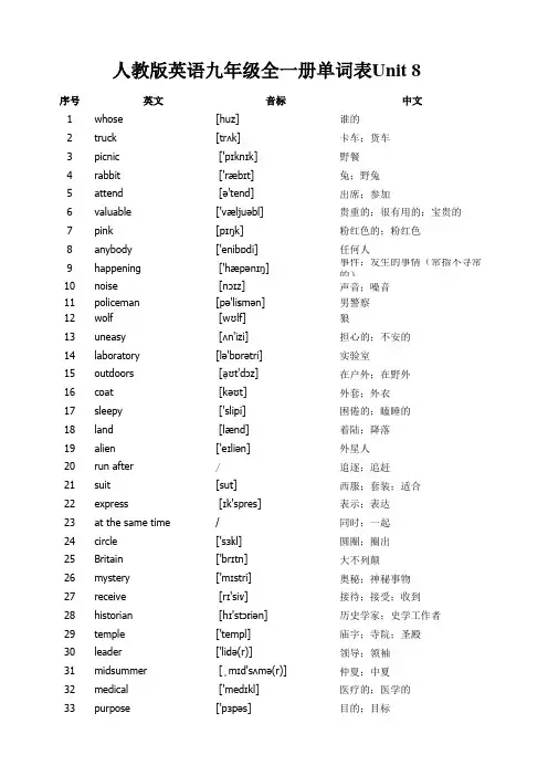 人教版英语九年级全一册单词表 Unit 8