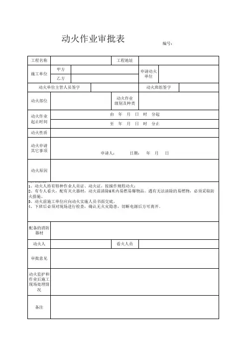 动火作业审批表Excel模板